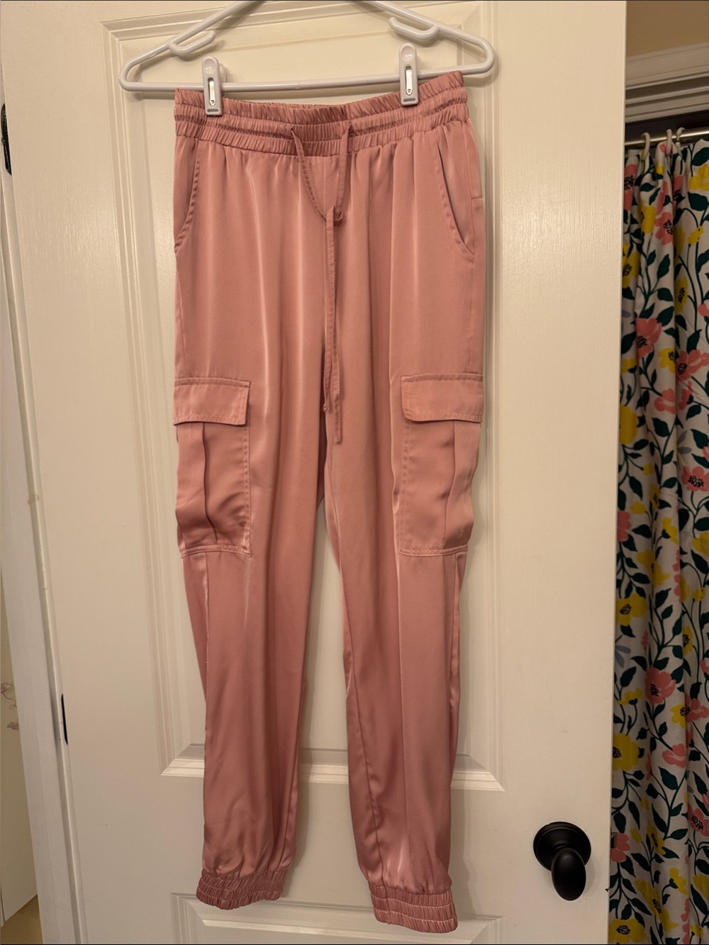 Satiny Pink Cargo Joggers